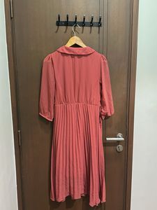 Dusty Rose Pleated Shirt Dress – Size M (Never Wor
