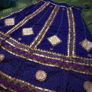 Garba Elegant Blue &amp; Gold Embroidered Lehenga