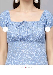 Blue Floral Print Dress L Size