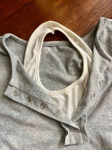 Gray Short Sleeve Crop Top attached White Tank