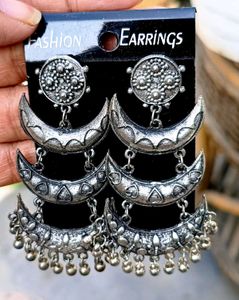 Silver Crescent Moon Dangle Earrings