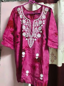 Pink Embroidered short kurti