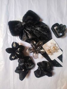 Premium Black Hair Accessories Combo (Pack of 8)