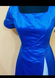 Elegant Blue Satin Maxi Dress