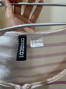 Striped Lace Crop Top with Buttons