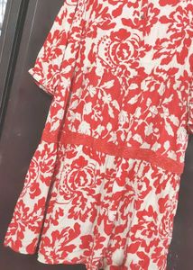 Red &amp; Cream Floral Print Dress for 48 Bust