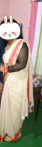 free gift with cream colour branded saree