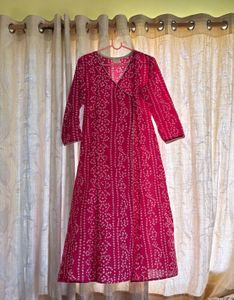Pink & White Bandhani Kurta