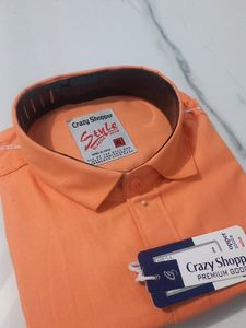 L Size  Orange  Plain Full Sleeve Cotton Shirt