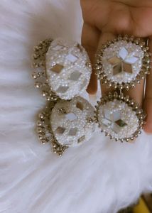 Big White Pearl &amp; Mirror Jhumkas