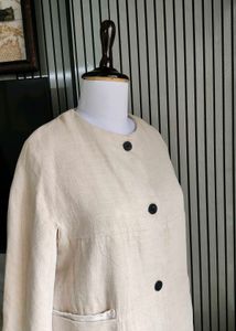 ZARA Crinkle Linen Oatmeal Cream Blazer