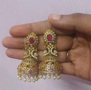 AD Jhumkas with Pearl detailing