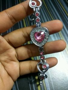 Silver Pink Heart Shaped Bracelet