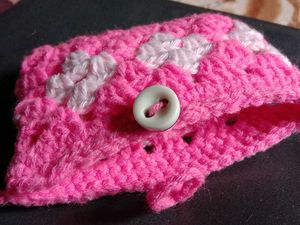 Crochet Pink Floral Pouch