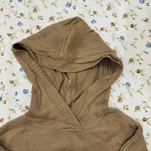 Hooded woollen knit dress