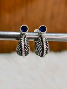 Pure Silver Blue Sapphire Stud Drop Earrings