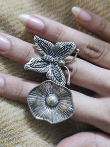 Floral and butterfly Silver Ring