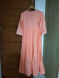 Coral Ethnic Gown with Silver Embroidery✨