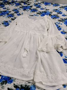 White Flared Chikankari Short Kurti