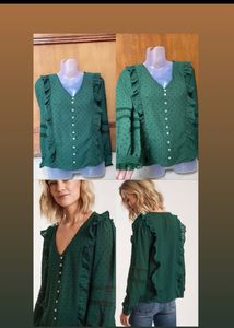 Self Design Green Ruffle Top