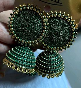 Green Jhumka Earrings