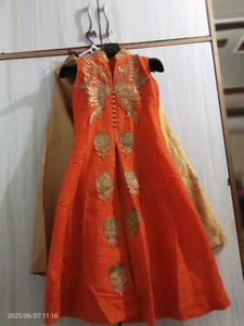 Title: Traditional Orange & Beige Embroidered Anar