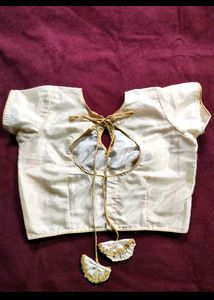 Cream Silk Blouse with Gold Trim