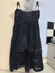 ZARA branded padded cute Black Eyelet Dress