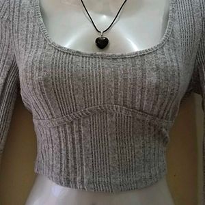 Grey Ribbed Pullover Top