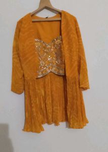 Gorgeous Orangish Shrug With CROP top And Lehanga