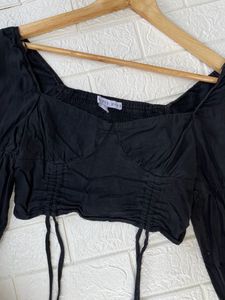Black Drawstring Crop Top