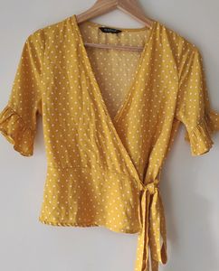 Yellow Polka Dot Wrap Top
