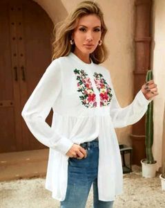 Floral Embroidered White Top