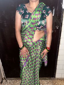 green creep saree with blouse