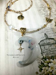 Venetian Carnival Theme Moon Charm Necklace
