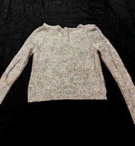 Shimmery Silver Front Open Sweater