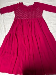 GEOGRETTE DARK PINK MAXI DRESS