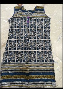 Blue & White Print Sleeveless Top