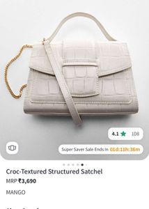 MANGO Off white Textured Satchel