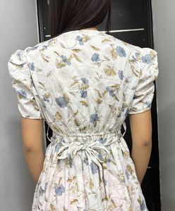 White Floral Knee Length Dress