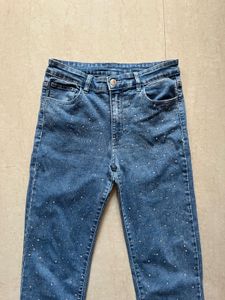 embellished rhinestones high waist Denim Jeans