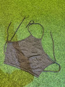 Trendy Gray Tie-Back Top