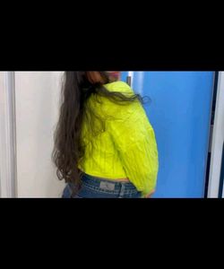Neon Green Cropped Cable Knit Sweater