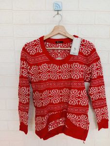 Red Patterned Knit Sweater