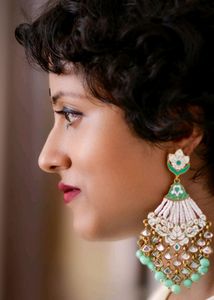 Heavy Long Wedding Earring Green