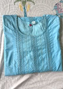Light Blue Embroidered Tunic Top