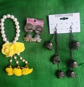 2 Earrings And Hath Phool Combo 🌺♥️💛