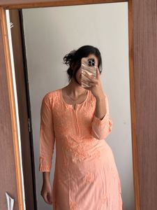 Peach Embroidered Kurta