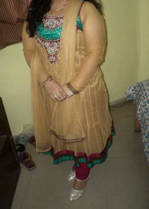 Golden A-line Kurta With Dupatta