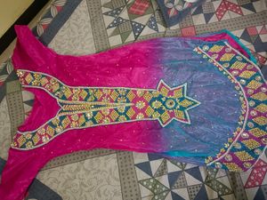 Embroidered Pink &amp; Blue Salwar Kameez